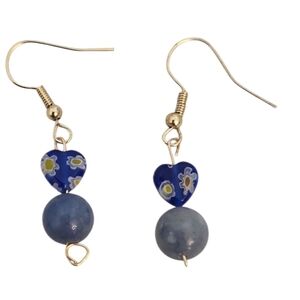 Millefiori Heart Blue Aventurine Earrings